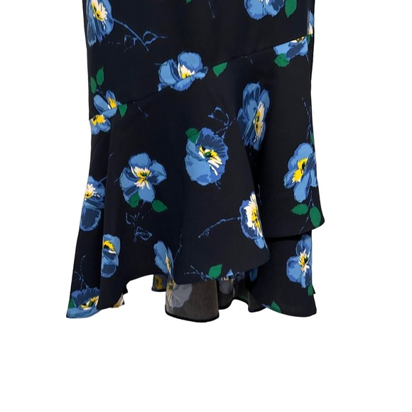 Banana Republic Blue Floral Spaghetti Strap Dress Flare Hem Back Zip 2 Pre-owned - Picture 3 of 11